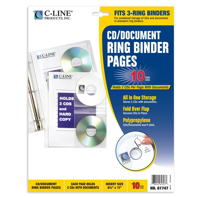 C-Line CD/Document Ring Binder Pages, 8.5 x 11 Inches, 10 per Pack (61747) - Image 1